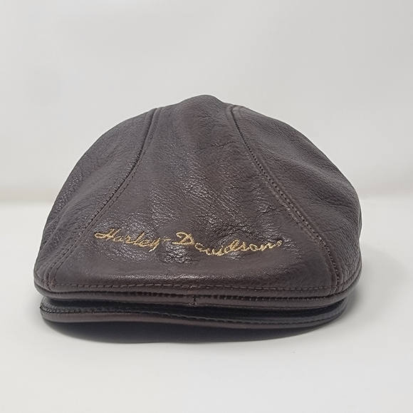 Vintage Harley Davidson Newsboy Cabbie Ivy Cap Brown Genuine Leather Hat S/M - Picture 4 of 14